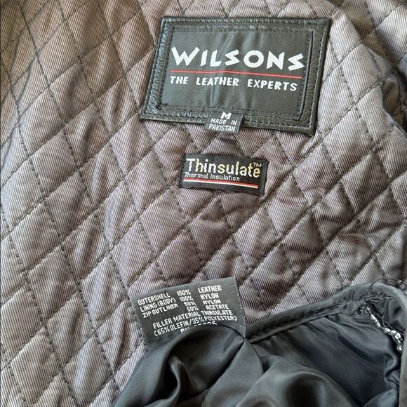 Wilson Black Genuine Leather Men's Classic Thinsulate 3M Winter Coat Size M EUC - Picture 8 of 13